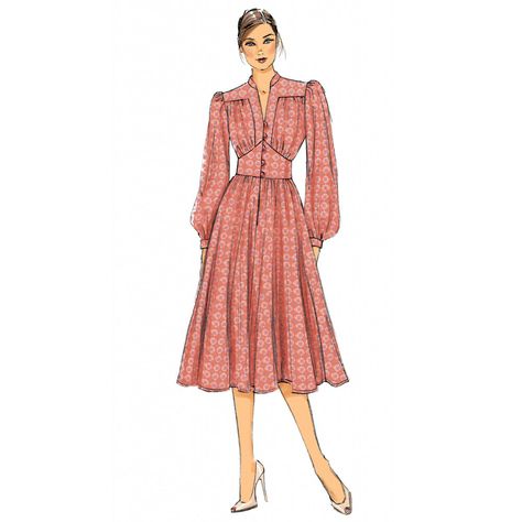 Patron Vintage, Dress Design Drawing, Vogue Dress, Vogue Sewing, Gathered Dress, Dress Design Sketches, Vogue Sewing Patterns, Fashion Illustration Dresses, Vogue Pattern