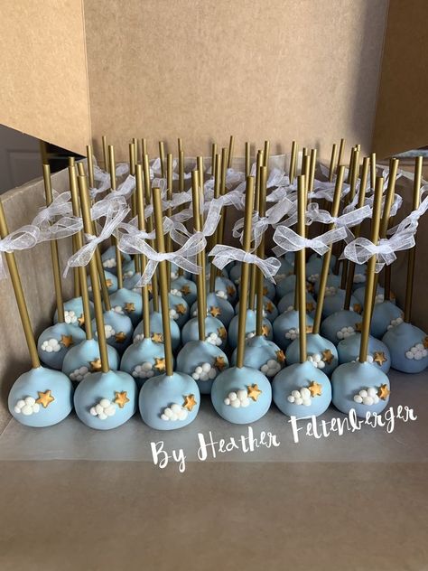 Baby Shower Cake Pops Boy, Cloud Cake Pops, Baby Shower Cake Pops For Boys, Cake Pops Baby Shower Boy, Hercules Baby Shower Theme, Boy Baby Shower Desserts, Over The Moon Baby Shower Ideas Boy, Little Star Baby Shower Ideas, Hercules Party