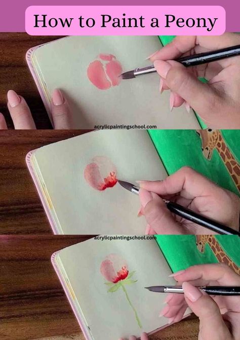 How to Paint Peony 24 Beautiful Tutorials (Oil, Acrylic, Watercolor, Gouache) | Acrylic Painting School How To Paint Peonies In Oil, How To Paint A Peony, How To Paint Peonies Acrylic, How To Paint Peonies, Peony Painting Acrylic Easy, Paint Peonies, Painting School, Yellow Peonies, Acrylic Tutorials