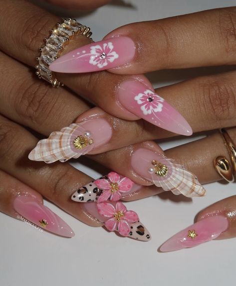 Pink Tropical Nails, Cute Pink Nail Ideas, Pink Nail Ideas, Flamingo Nails, Wow Nails, Tropical Nails, Sassy Nails, Gel Nails Diy, Colored Acrylic Nails