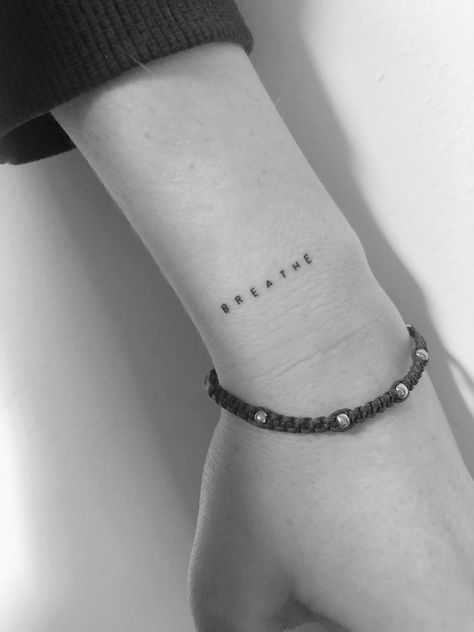 Breath By Breath Tattoo, Breathe Tattoos On Hand, Fine Line Tattoo Breathe, One Breath At A Time Tattoo, Remember To Breathe Tattoo, Be Calm Tattoo, Small Tattoos That Represent Healing, Small Tattoos For Women Meaningful, Tattoo Ideas Breathe