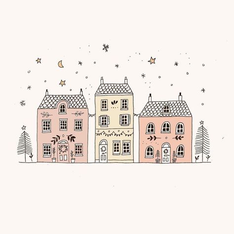 December Doodles, Ryn Frank, Planner Doodles, Amsterdam Houses, Christmas Doodles, Watercolor Projects, House Illustration, House Drawing, Christmas Drawing