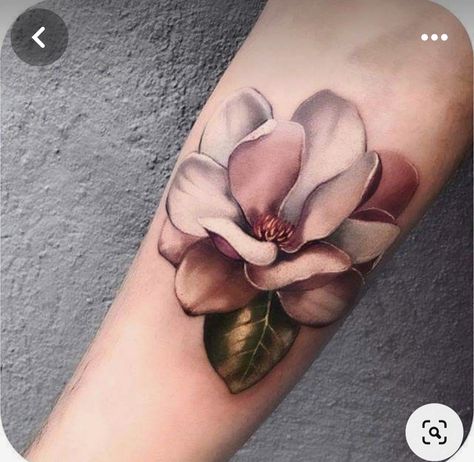 Magnolia Tattoo For Men, Realistic Magnolia Tattoo, Black And White Magnolia Tattoo, Magnolia Tattoo Design, Men Flower Tattoo, Realistic Flower Tattoo, Magnolia Tattoo, Japanese Flower Tattoo, Flower Wrist Tattoos