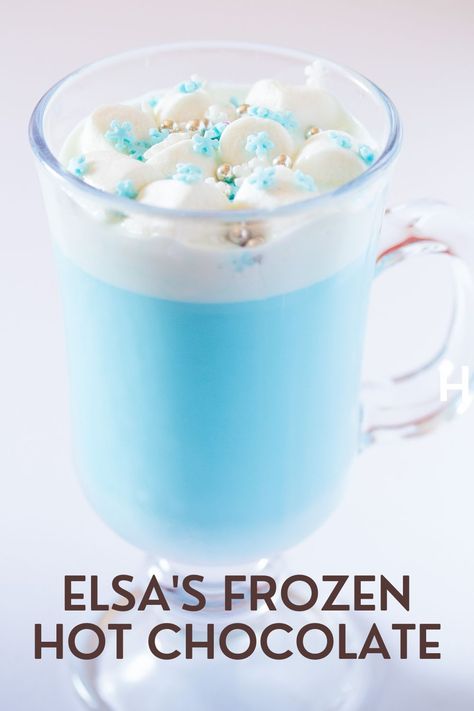 Elsa's Frozen Hot Chocolate is a fantastic twist on my homemade white hot chocolate recipe that is perfect for fans of Disney's Frozen.My hot chocolate recipe collection is growing fast and furiously thanks to the awesome Hot Chocolate Extravaganza that I’m running on my blog these days. Homemade White Hot Chocolate, French Hot Chocolate Recipe, Baileys Frozen, Frozen Hot Chocolate Recipe, White Hot Chocolate Recipe, Nutella Hot Chocolate, Disney Inspired Food, Hot Desserts, Ice Cream Maker Recipes