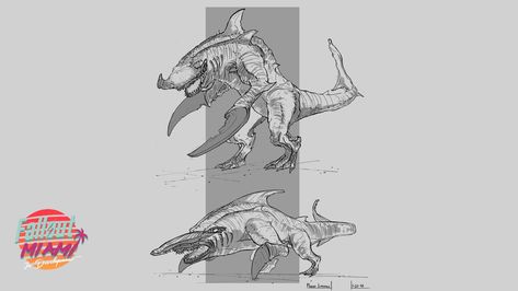 Sharkclaw and sharkclaw pup concepts for a new enemy type for the Fallout series. Credit goes to the Fallout: Miami mod team. Fallout Miami, Fallout Mods, Fallout Rpg, Fallout 3, Fallout Art, Lost & Found, Game Character Design, Post Apocalyptic, Fallout