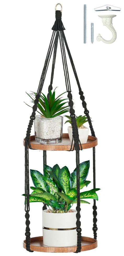 PRICES MAY VARY. ❤【2 TIER PLANT HANGER WITH STRONG WEAVING】- Elevate your indoor greenery with our exquisite 2-tier plant hanger, meticulously crafted with intricate weaving patterns for a touch of artisanal charm. Designed with a sturdy weaving base, this hanger ensures stability and durability to showcase your beloved plants. (Note: Plants/pots not included) ❤【STURDY SWAG HOOK INCLUDED】- Enhance your plant display with our inclusive swag hook set, complete with an anchor for effortless install Triple Plant Hanger, Diy Window Plant Hanger, Ladder Plant Hanger, House Plant Decor, Boho Plant Hanger, Planter Shelf, Mums Birthday, Crochet Plant Hanger, Macrame Shelf