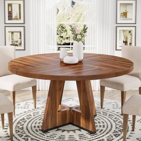 Round Dining Table for 4, 47 Inch Farmhouse Kitchen Table Small Dinner Table - On Sale - Bed Bath & Beyond - 39381656 Round Farmhouse Dining Table, Farmhouse Round Dining Table, Small Dinner Table, Round Dining Table For 4, Wood Round Table, Round Dinner Table, Dining Table For 4, Wood Kitchen Table, Table For Dining Room