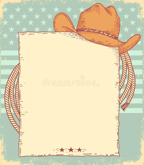 Cartel de vaquero del oeste salvaje. fondo vectorial occidental de fondo vintage con sombrero de vaquero y lazo en símbolo bandera libre illustration Cowboy Poster, Bday Themes, Cowboy Posters, Background For Design, Writing Paper Printable Stationery, Writing Paper Printable, Poster Background, Printable Stationery, Ideas Party