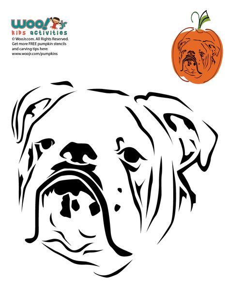 Bulldog Pumpkin Carving, Carving Pumpkin Ideas, Pumpkin Carving Stencils Easy, Bulldog Pumpkin, Pumpkin Carving Games, Dog Carving, Pumpkin Stencils Free, Halloween Pumpkin Stencils, Boo The Dog