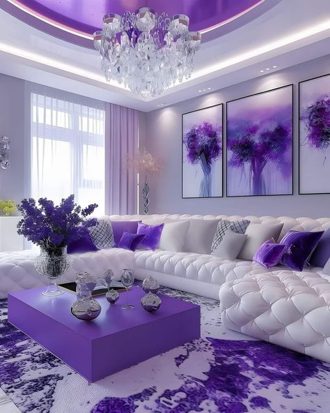 Purple Living Room Furniture, Hall Deco, Deco Tv, Beautiful Dorm Room, Purple Living Room, Purple Home Decor, Purple Rooms, Dining Room Interiors, Living Room Design Decor