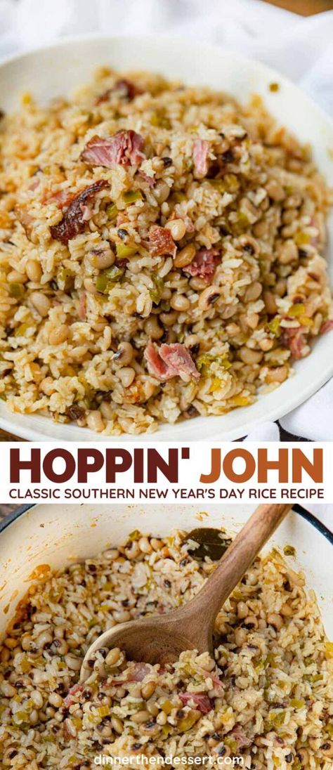 Hoppin' John is a classic New Year's Day rice recipe from the south using smoked pork, rice, and black eyed peas. #hoppinjohn #rice #newyears #ricedish #ricerecipe #sidedish #dinnerthendessert Country Meals, John Pork, Hoppin John Recipe, Autumn Meals, New Years Day Meal, Hoppin John, White Rice Recipes, Dinner Then Dessert, Turtle Time