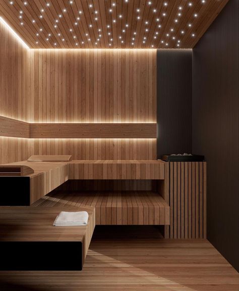 Modern Sauna Interior Design, Modern Sauna Design, Sauna House Interior, Sauna Design Interior, Scandinavian Spa, Sauna Lighting, Modern Saunas, Sauna Lights, Home Spa Room