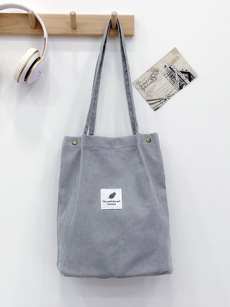 Pretty Tote Bags, Corduroy Tote Bag, Bucket Tote Bag, Grey Tote Bags, Cotton Bags, Diy Bag Designs, Bucket Tote, Handbag Essentials, Diy Bags Purses