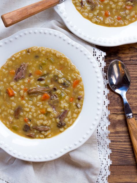 Mushroom Barley Soup with Flanken - Homemade Jewish Deli-Style Beef Soup Recipe, Savory and Comforting Mushroom Barley, Mushroom Barley Soup, Cold Weather Comfort Food, Jewish Holiday Recipes, Jewish Cuisine, Jewish Foods, Beef Soup Recipes, Beef Barley, Beef Barley Soup