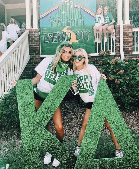 Agd Bid Day Themes, Green Bid Day Theme, Wizard Of Oz Sorority Theme, Preppy St Patricks Day Outfit, Wizard Of Oz Bid Day Theme, Emerald City Bid Day, Wizard Of Oz Bid Day, Emerald City Theme, St Pattys Outfit