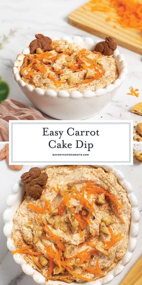 The perfect combination of cream cheese, carrots and spices, this Carrot Cake Dip is the perfect dessert for Easter and spring celebrations! Spring Desserts Easter, Carrot Cake Dip Recipe, Carrot Cake Dip, Cake Dip Recipe, Cheese Carrots, Dessert For Easter, Peeps Recipes, Easter Rice Krispie Treats, Dessert Dip Recipes