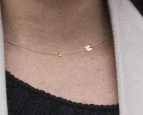 Symbolic? The necklace, pictured, is by Los Angeles-based designer Maya Brenner, appears to feature a tiny M and H Personalized Gold Necklace, M Necklace, Princess Meghan, Meghan Markle Style, Visit Canada, Dangle Necklaces, Gold Choker Necklace, Gold Choker, A Necklace