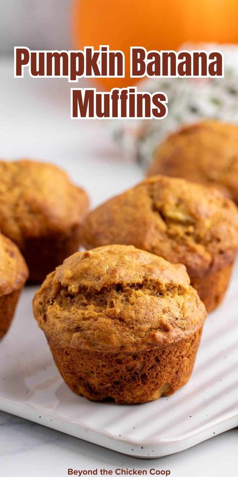 Pumpkin Banana Muffins Banana Pumpkin Muffins, Joyous Apron, Pumpkin Banana Muffins, Apple Cinnamon Bread, Banana Muffin, Frozen Pumpkin, Banana Muffin Recipe, Pumpkin Banana, Homemade Muffins