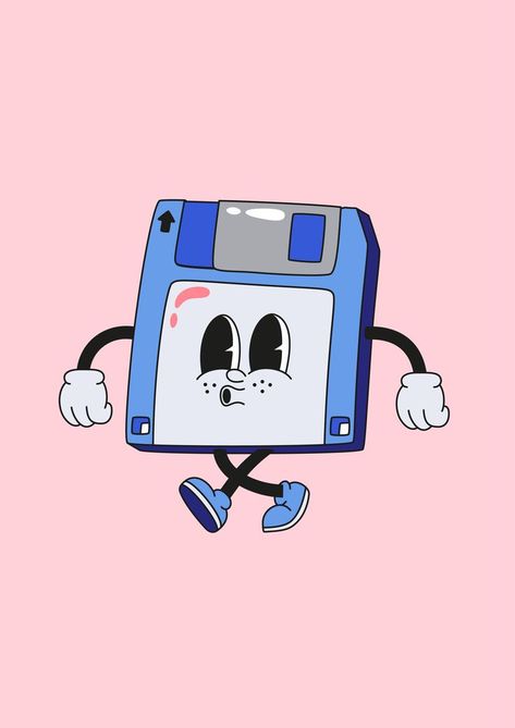 Y2k Mascot Design, Retro Cartoon Characters, Retro Mascot Design, Floppy Disk Illustration, Vinyl Cartoon, Milk Illustration, Retro Mascot Illustration, Retro Mascot Character, Sour Milk