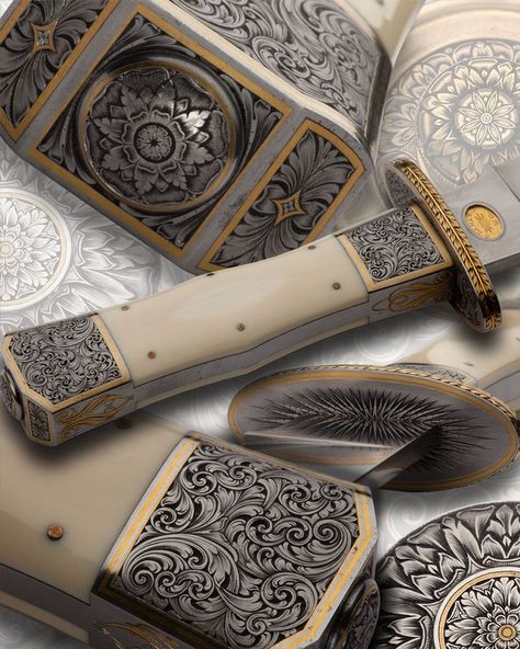 Sam Alfano, engraver - This makes me want a knife. This hand-engraved piece is stunning! Note to self, start making lots of $$ and commission a piece. Linked to site.