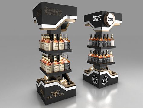 Jack Daneils Display Bottles Display Ideas, Glorifier Display Design, Display Stand Design Ideas, Product Display Ideas, Whiskey Display, Fragrance Display, Pop Up Display, Cosmetics Display Stand, Display Tower