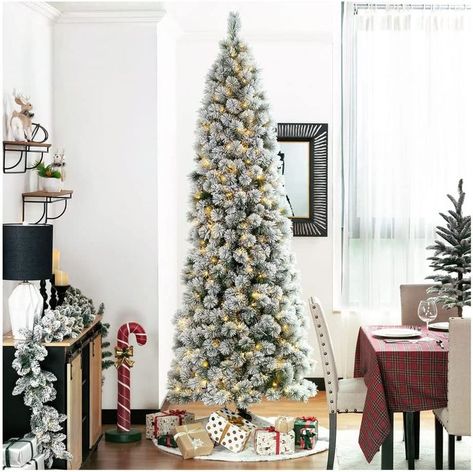 Brighten up the whole winter night with this artificial Christmas tree and add add Christmas cheer to your home. Artificial Christmas Tree Stand, Slim Artificial Christmas Trees, Slim Christmas Tree, Pencil Trees, Warm White Lights, Fir Christmas Tree, Real Tree, White Lights, Color Changing Lights