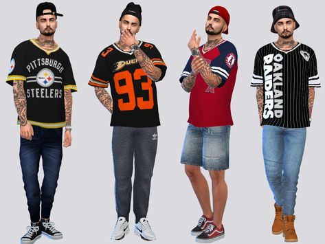 McLayneSims' Sports Jersey Tees Dad Outfits, Sims 4 Men Clothing, Sims 4 Stories, Sims 4 Male Clothes, Sims 4 Traits, Sport Jersey, Sims 4 Toddler, Sims Four, Best Sims