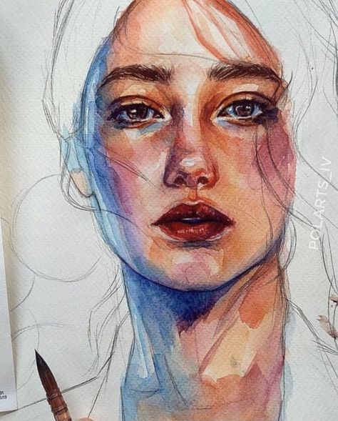 Watercolor Art Face, Watercolor Face, Watercolor Portrait Painting, Watercolour Inspiration, Cat Air, Portrait Sketches, Art Inspiration Painting, Art Drawings Sketches Simple, Watercolor Portraits