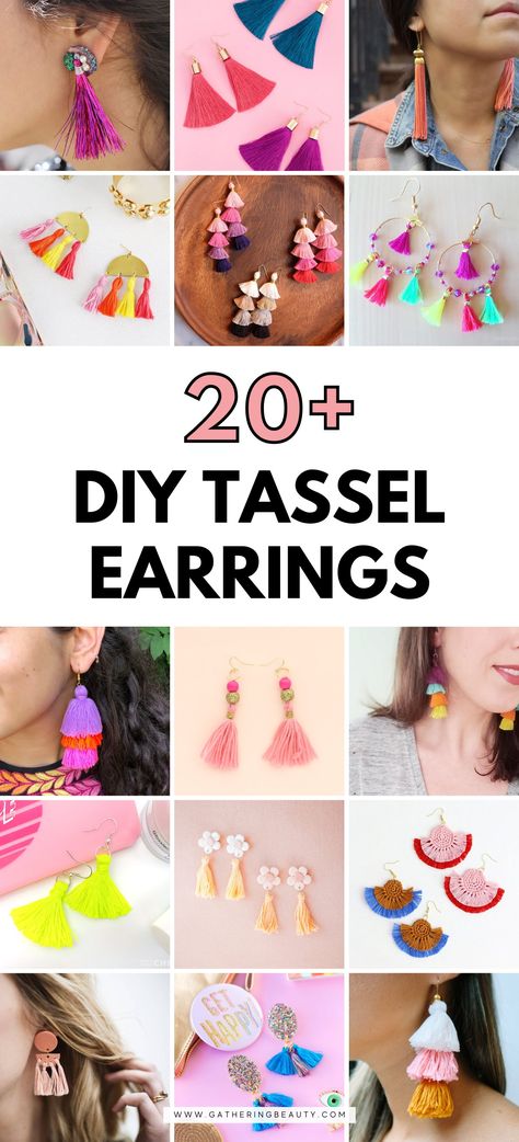 20+ DIY Tassel Earrings To Make — Gathering Beauty Jewellery Making Ideas Diy, How To Make Tassel Earrings, Diy Embroidery Floss Tassel, Tassel Earrings Tutorial, Diy Thread Earrings, Tassel Earrings Diy, Tassels Diy Tutorials, Diy Statement Earrings, Diy Tassels