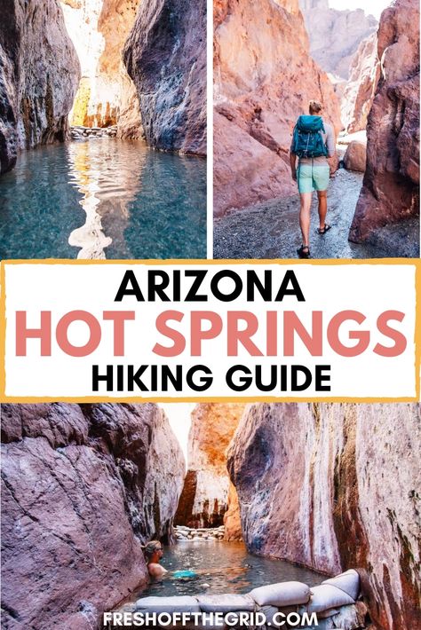 Arizona Hot Springs (aka Ringbolt Hot Spring) is located in a colorful slot canyon. Here are the details on how to hike to these beautiful springs! Arizona Hot Springs, Hiking In Arizona, Arizona Travel Guide, Arizona Aesthetic, Arizona Adventure, Arizona Vacation, Arizona Road Trip, Arizona Hiking, Spring Hiking