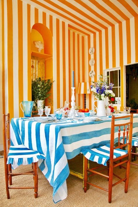 Essentials Clothes, Current Design Trends, Yellow Sky, Table Cloths, Striped Wallpaper, Home Trends, Striped Rug, Lemon Yellow, Linen Tablecloth