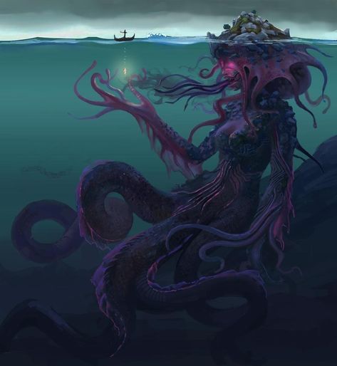 Scary Monster Art, Scary Illustration, Sea Monster Art, Ocean Monsters, Scary Photos, Monster Artwork, Eldritch Horror, Creepy Horror, Sea Monster