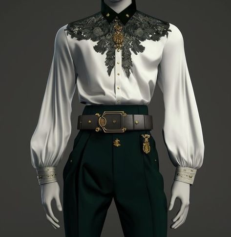 Regal Mens Fashion, Mens Fantasy Fashion Art, Dnd Formal Wear Male, Royal Outfit Drawing, Regal Outfits Men, Green Fantasy Outfit Male, Mens Fantasy Clothing, Fantasy Clothes Male, Fantasy Mens Clothes