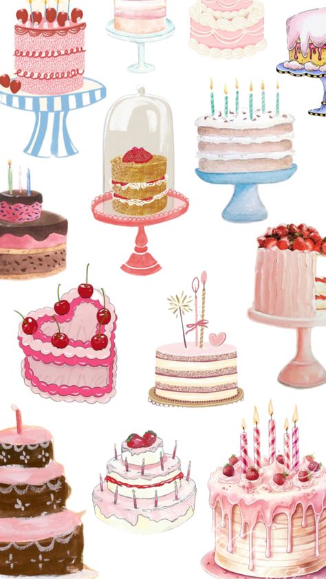 Girly Baking Aesthetic, Cupcake Aesthetic Wallpaper, Birthday Phone Background, Phone Wallpaper Coffee, Dessert Collage, Bakery Illustration, Nail Spot, Cupcakes Wallpaper, Birthday Cake Illustration