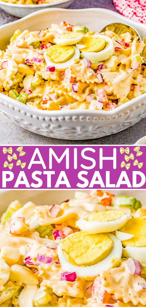 Creamy Amish Pasta Salad - Averie Cooks Amish Pasta Salad 12 Tomatoes, Amish Pasta Salad, Amish Pasta, Classic Pasta Salad, Creamy Pasta Salads, Averie Cooks, Yummy Salads, Easy Pasta Salad Recipe, Recipes With Few Ingredients