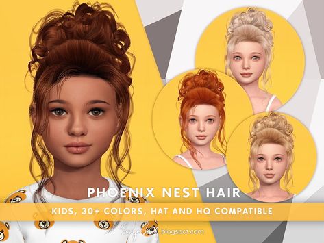 Toddler Hair Sims 4, Sims 4 Curly Hair, Female Hairstyles, Die Sims 4, Sims 4 Cc Kids Clothing, Curly Bun, Pelo Sims, Sims 4 Children, The Sims 4 Packs