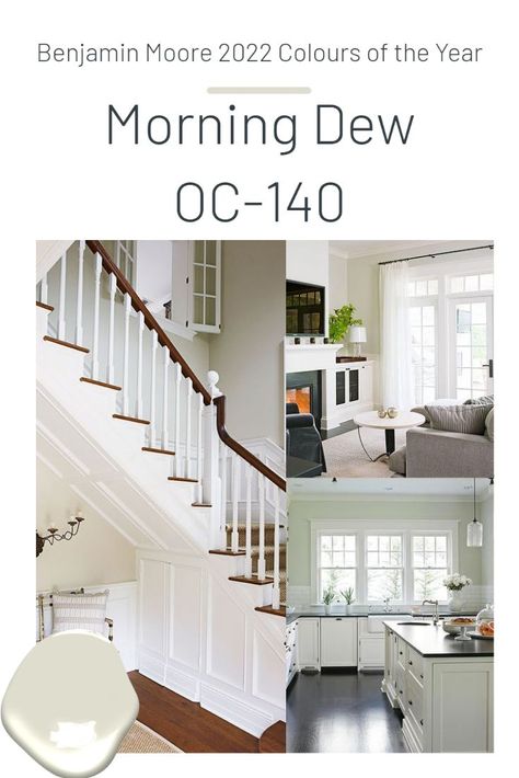 We are in love with Benjamin Moore's Colours of the Year for 2022. Here is some of our inspo for how to use Morning Dew OC-140! Check out our socials for more of our inspo ideas and interior design work! �🤍 Morning Dew Benjamin Moore Living Room, Morning Dew Benjamin Moore, Benjamin Moore Morning Dew, Reno Bathroom, Benjamin Moore Colors, Interior Design Work, Morning Dew, Bathroom Reno, Bathroom Renos