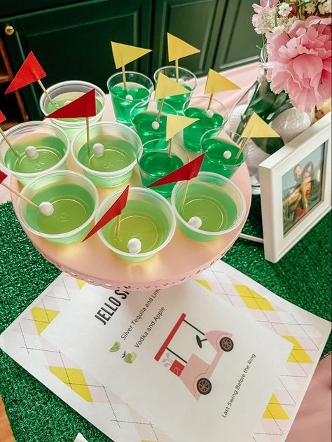 Golf Tournament Theme Ideas, Golf Food Party, Happy Gilmore Golf Themed Party, Master Themed Birthday Party, Golf Party Drink Ideas, Golf Brunch Party Ideas, Ladies Golf Theme Ideas, Golf Theme Hen Party, Masters Golf Party Decorations