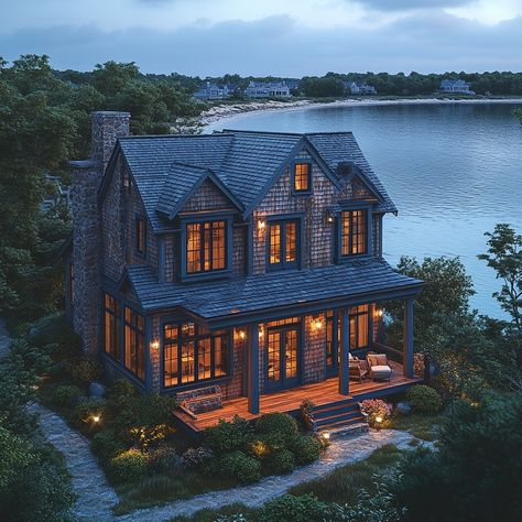 Immerse yourself in classic luxury at this Cottage-style Waterfront Property on the New England coastline, spanning 6,000 sqft. The soft light under an overcast sunrise, with bright color grading, highlights textures, capturing the essence of coastal serenity. Let this AI-rendered masterpiece inspire your blend of simplicity and luxury in a waterfront cottage. Can you hear the ocean's gentle lapping or feel the cool New England breeze? Share your thoughts below! 🌅🌊 #DreamHomeInspiration #LuxuryInteriors #CottageStyle #WaterfrontProperty #NewEnglandCoastline #OvercastSunrise #LuxuryLiving #LuxuryDesign #LuxuryLifestyle #HomeGoals #InspiringHomes #LuxuryTravel New England Architecture, New England House Exterior, England Buildings, Beach Front House, Fabulous Homes, New England Style Homes, Brindleton Bay, New England House, New England Cottage