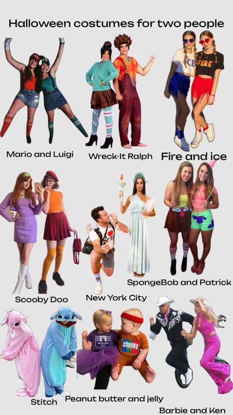 Cute Easy Halloween Costumes, Fun Halloween Outfits, Halloween Costume Ideas Duo, Costume Ideas Duo, Trio Halloween Costume Ideas, Trio Halloween Costume, Twin Halloween Costumes, Cute Group Halloween Costumes, Matching Halloween Costumes