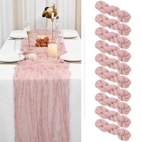 PRICES MAY VARY. ❤️【Product Included】: You will receive 10 pcs dusty pink cheesecloth gauze table runners. Product size: 35 inches wide and 120 inches long, suitable for round or square tables that can accommodate 8-10 people. Perfect for romantic and elegant party events. ❤️【Premium Material】: 100% natural cheesecloth fabric. Soft to the touch, durable and reusable, the edge of the tablecloth is locked with delicate stitching, not easy to fall off, and full of beauty. Cheesecloth gauze table ru Pink Bachelorette Table Decor, Cowgirl Party Table Decor, Dusty Rose Table Setting Wedding, Blush Table Setting, Wedding Decor Arch, Table Decor For Wedding, Pink Table Runner, Arch Draping, Gauze Table Runner