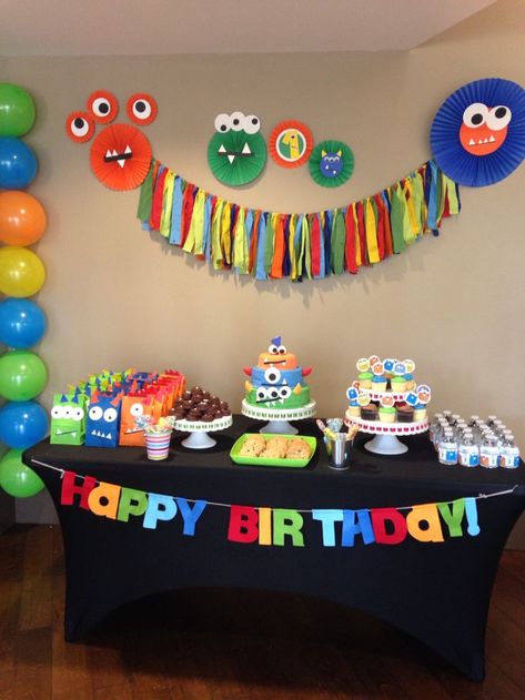 First Birthday Party Boy, Little Monster Party, Monster First Birthday, Birthday Party Boy, Little Monster Birthday, Monster 1st Birthdays, Boys First Birthday Party Ideas, Monster Birthday Parties, Monster Theme