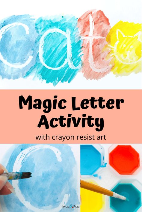 These magic letters are such a great writing activity for toddlers. Use crayon resist or wax resist art to make these secret letters appear. Your toddler can learn to write and have lots of fun seeing letters appear too. A great literacy activity for preschoolers and toddlers.  #secretletters #waxresistletters #crayonresistletters #literacyactivity #alphabetactivity #indooractivityfortoddlers #literacyactivitypreschool Wax Resist Art, Letters Activity, Secret Letters, Magic Letters, Letter Activity, Resist Art, Literacy Activities Preschool, Kraftangan Prasekolah, Letter Recognition Activities