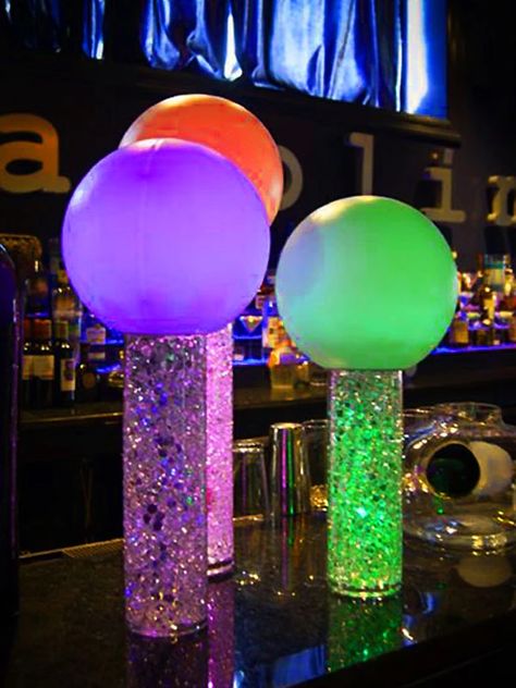 Glow Centerpieces, 70 Decor, Abba Party, Vbs Space, 80's Prom, Glow Stick Wedding, Retro Prom, Glitter Vases, Glow Stick Party