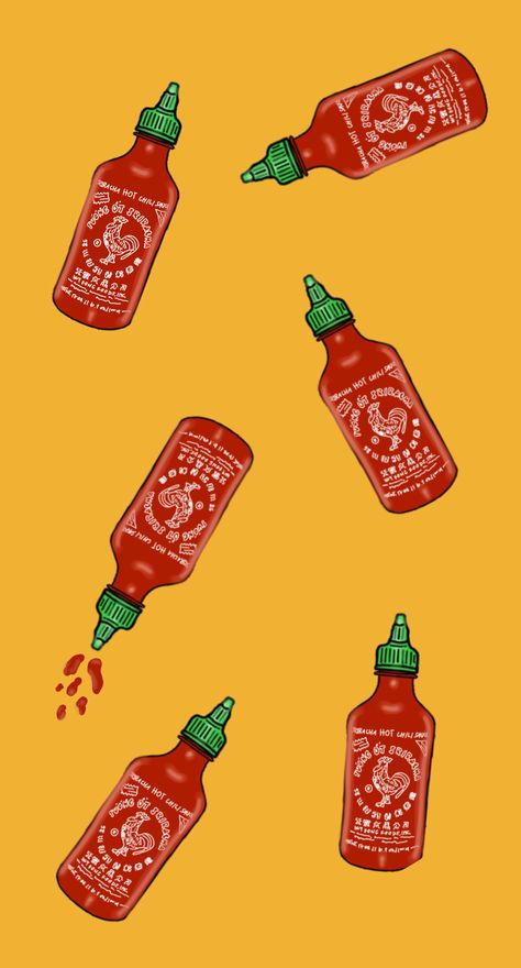 Sriracha Drawing, Sriracha Illustration, Sriracha Tattoo, Hot Sauce Wallpaper, Sriracha Bottle, Siracha Sauce, Sauce Ideas, Food Graphics, Sticker Inspo