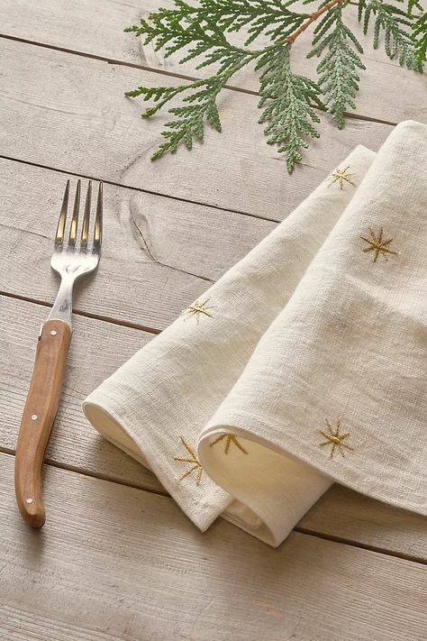 Star Embroidered Linen Napkins, Set of 2 | AnthroLiving Bee Napkin Rings, Christmas Linen Napkins, Embroidered Linen Napkins, Bee Napkins, Monogram Water Bottle, Embroidery Napkins, Best Kitchen Tools, Monogram Coasters, Dog Wine