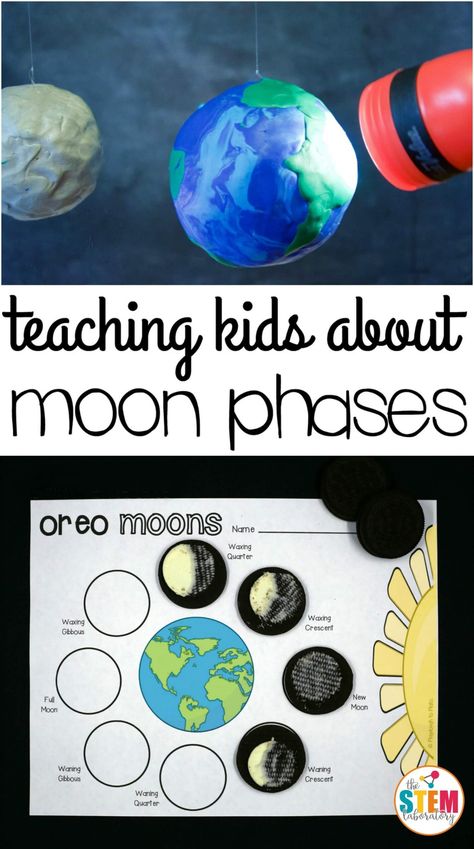 Sun And Moon Science Experiments, Moon Phases Elementary Activities, Phases Of The Moon 1st Grade, Moon Lessons First Grade, Moon Phase Oreo Activity, Moon Phases Kindergarten Activities, Moon Phases Kindergarten, Phases Of The Moon Kindergarten, Phases Of The Moon Oreo Activity