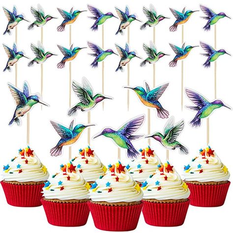 Hummingbird Cupcakes, Theme Bapteme, Birthday Party Images, Hummingbird Cake, Western Theme Party, Bird Party, Cake Decorating Kits, Happy Birthday Cake Topper, Wafer Paper