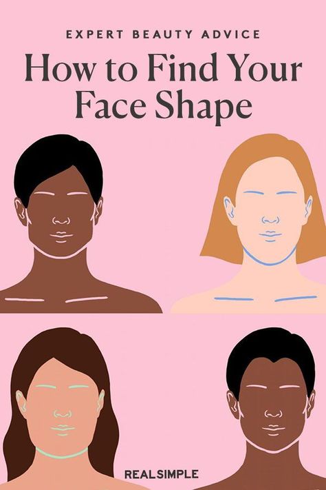 How to Find Your Face Shape | Use our simple face shape guide and what to look for to help you figure out the best hairstyles or makeup placements for your face shape. #beautytips #realsimple #skincare #makeuphacks #bestmakeup Find Your Face Shape, Rectangle Face Shape, Glasses For Face Shape, Oblong Face Shape, Rectangle Face, Face Shapes Guide, Haircut For Face Shape, Glasses For Your Face Shape, Long Face Shapes