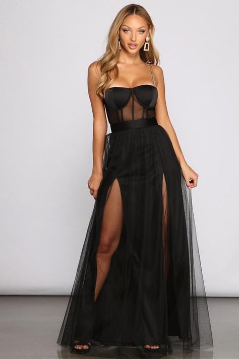 Simple Formal Dresses Long, Strapless Formal Dress Long, Long Black Corset Dress, Black Corset Dresses, Tulle Overlay Skirt, Dresses Windsor, Bustier Gown, Black Corset Dress, Gowns Short